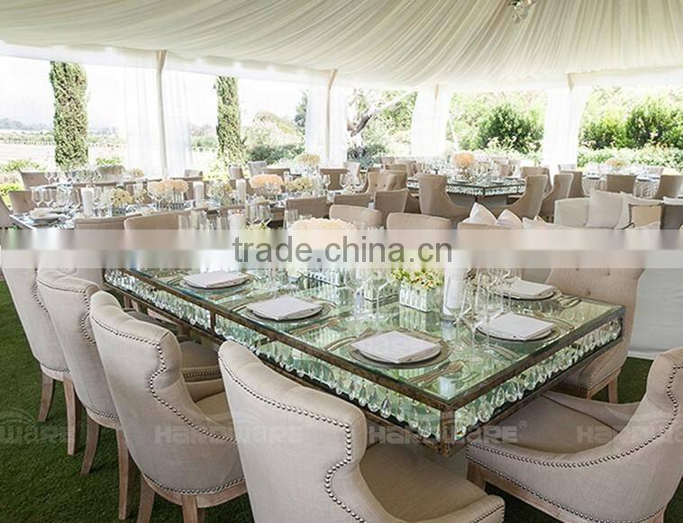iron fram wedding table,glass dining table for wedding