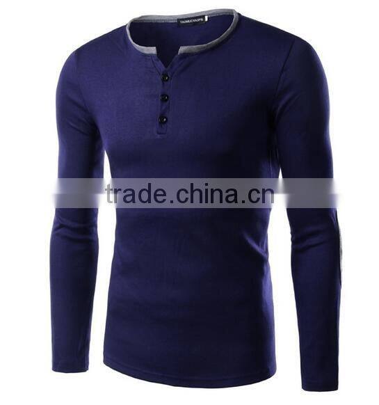 New Autumn England Style Unique Sleeve Patch Men Navy Casual Slim Fit Button Collar T-shirts