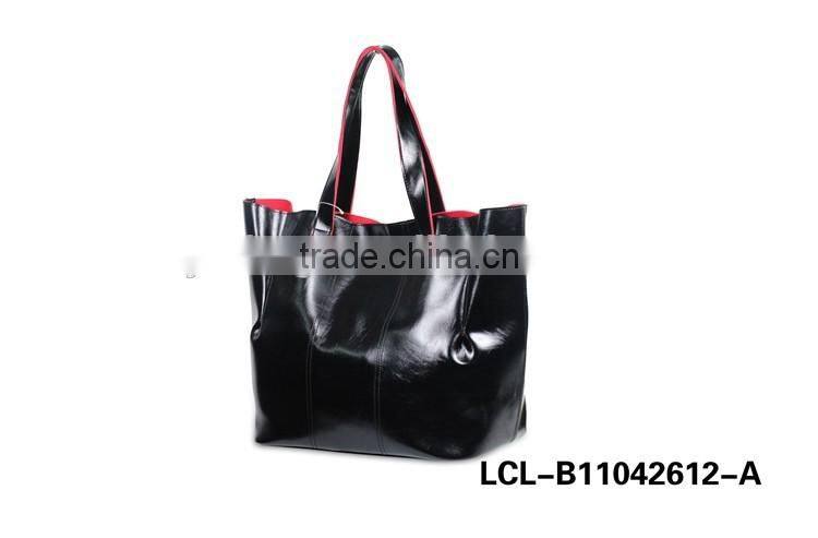 LCL-B1110207-L shining pvc pu bi color customized fashion lady travel weekend tote hand bag