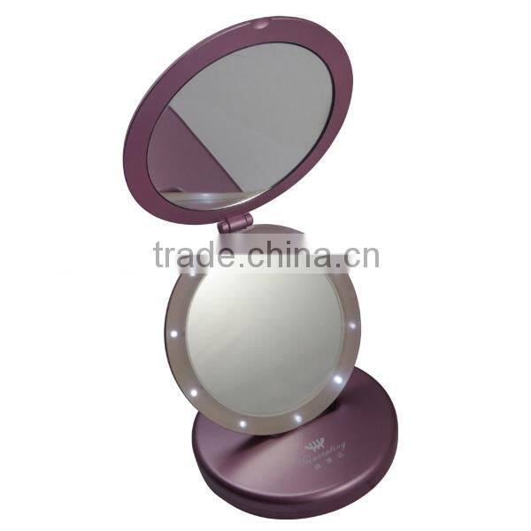High-end Led lighted salon station makeup mirror & double sides plastic round makeup mirror & foldable compact mirror