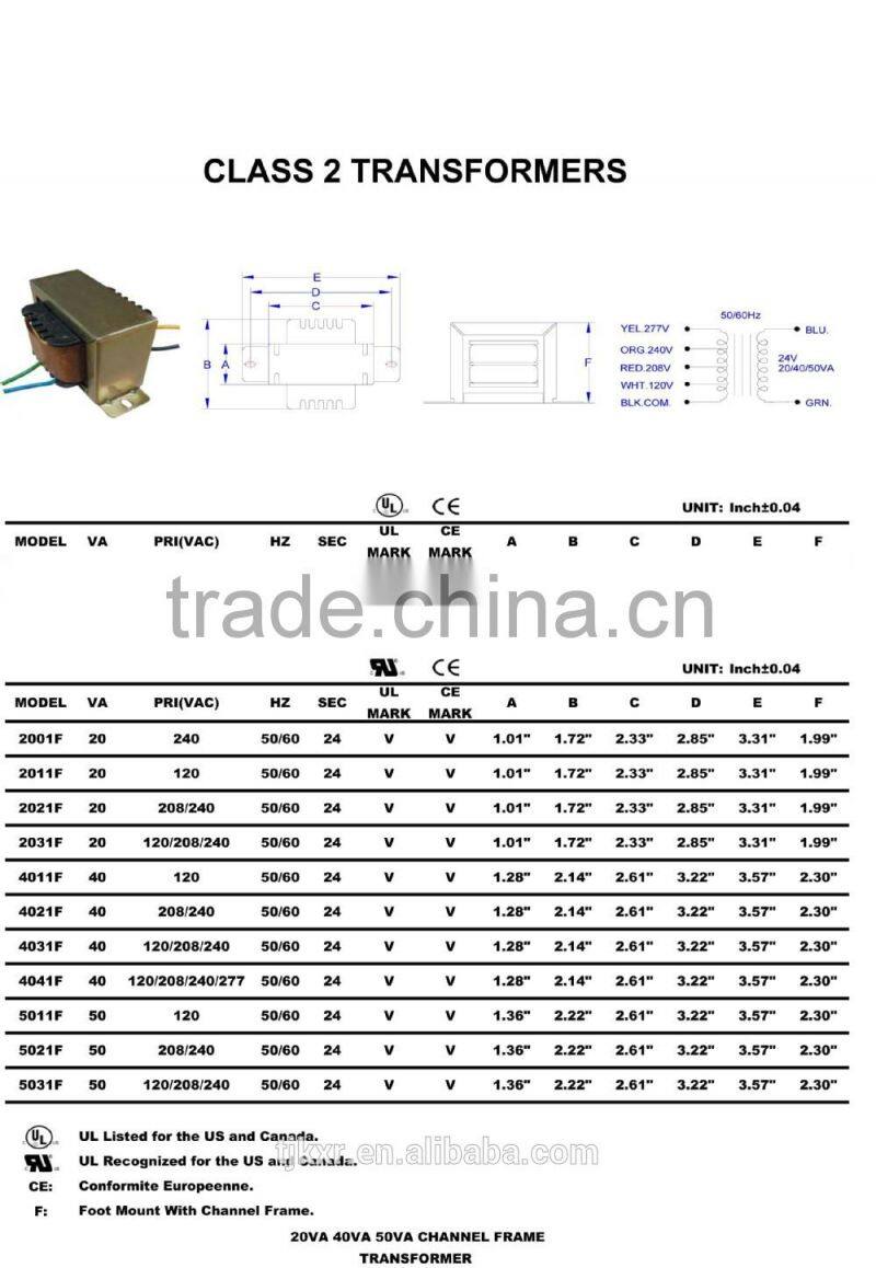 UL cul approved 5VA 24V control transformer class 2 , with 2-year product warranty and life insurance liability