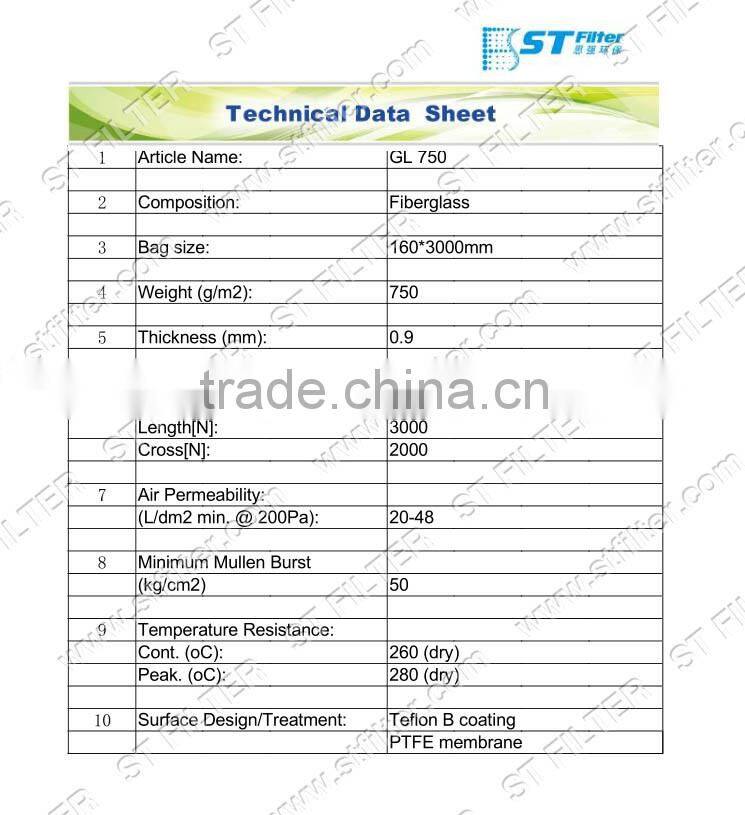 anti corrosion industrial filter bag for nonferrous metallurgy, fiberglass e ptfe membrane filter bag