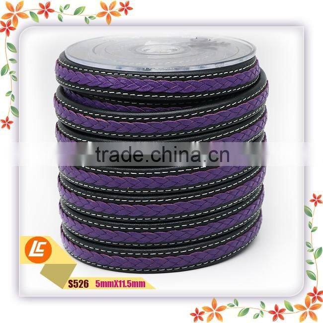 14mm Width and 6mm Thick Black Flat Braided Leather Cord High Quality