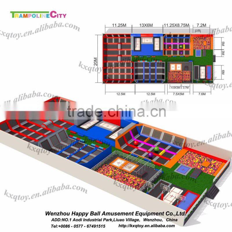 2016 Jumping rectangular custom amusement indoor trampoline park with foam pit