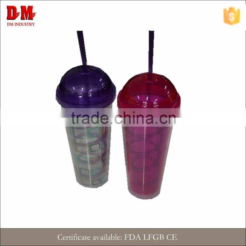 China round cap 450ml in public area wholesale recycling plastic drinking cup with straw