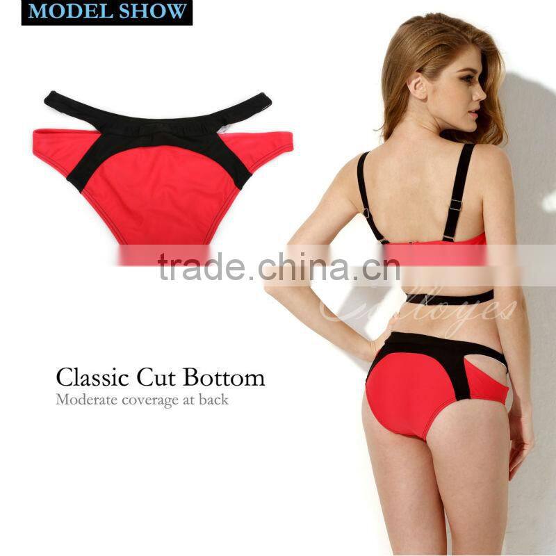 Colloyes 2016 New Sexy Triangle Top Black + Red with Classic Cut Bottom Bikini Swimwear