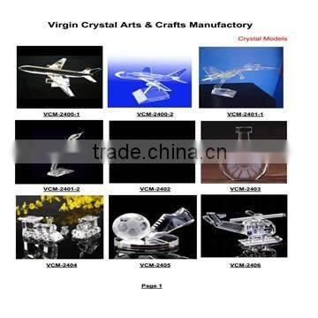 Crystal 3d modern model building with glass base /crystal model aircraft building models for office decorations