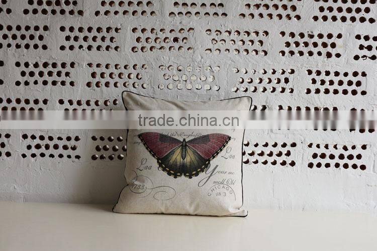 retro elegant design100% linen cotton butterfly printed sofa home decor back rest cushion cushion cover