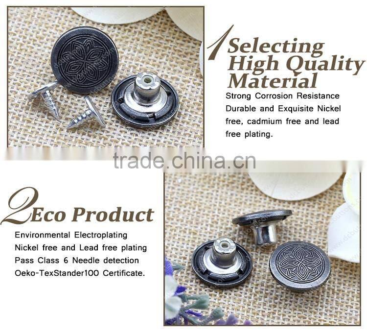 Unique Style and logo can be customized alloy jeans button