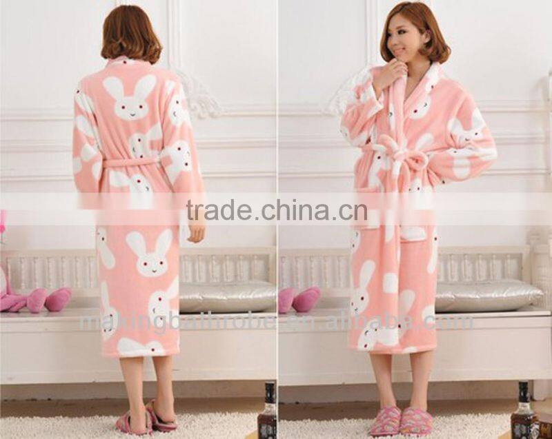 shawl collar microfiber polyester fleece bathrobe for women
