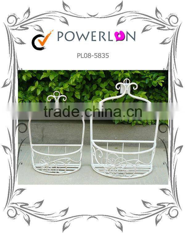 Popular Nice Unique Design Antique S/2 Wrough Iron Wall Hanging Plant Pot For Garden Patio Backyard I24M TS05 G00 X00 PL08-5061