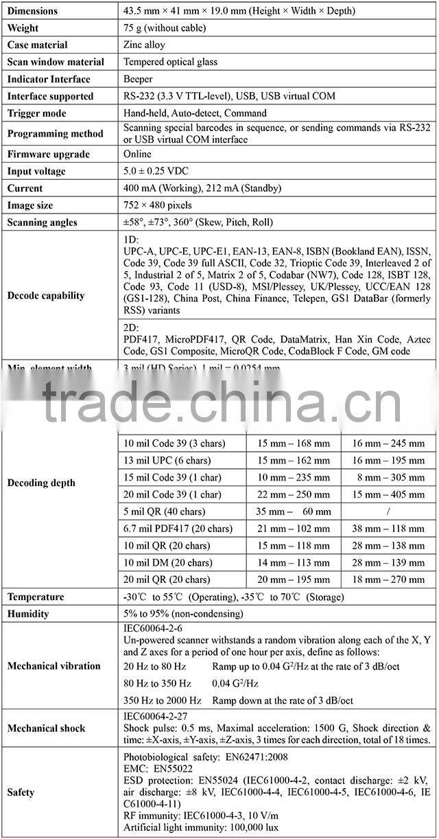 wholesale 2016 China factory price Mindeo 2d barcode scanner module