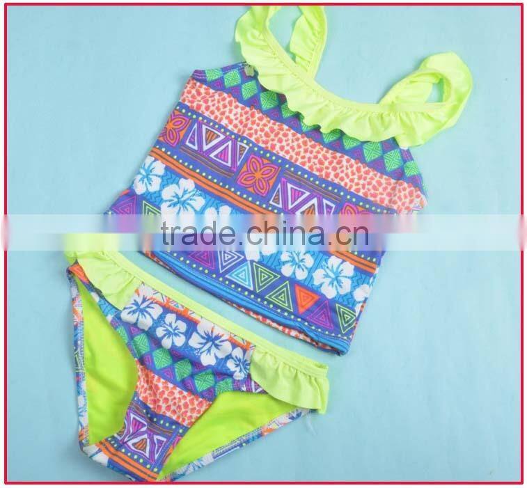 Cute colorful tiered rainbow kids swimwear for girls