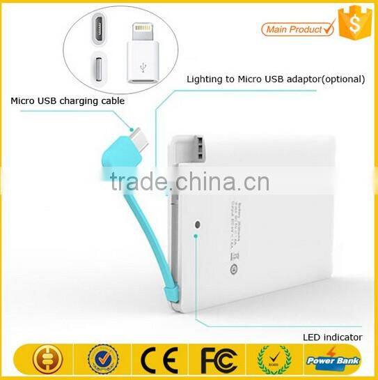 consumer electronics 2016 Ultra-thin OEM logo printing credit card power bank 5000maH