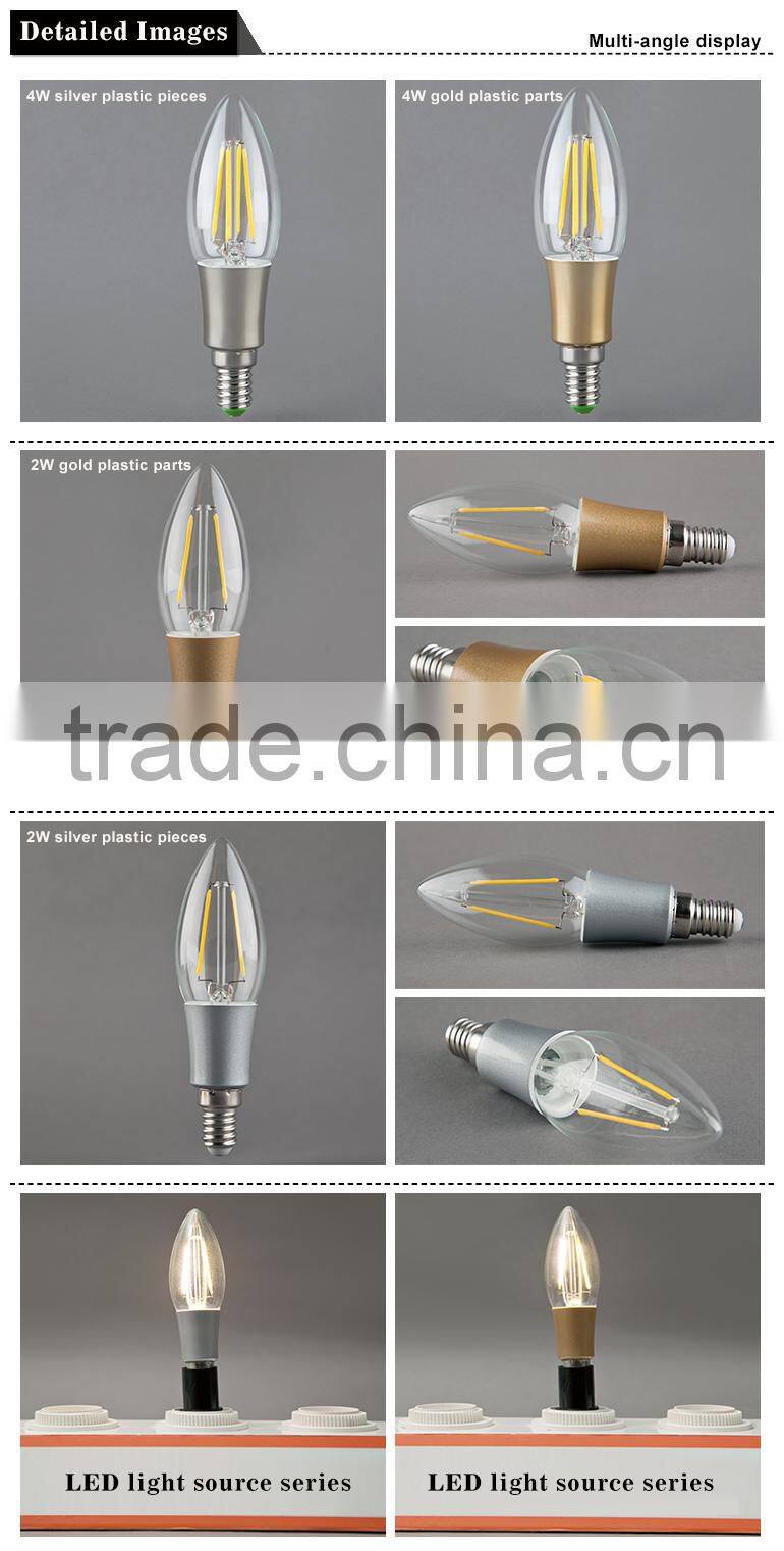 2015 new style Antique LED filament C35 with plastic gold palted 2W E12 110V dimmable