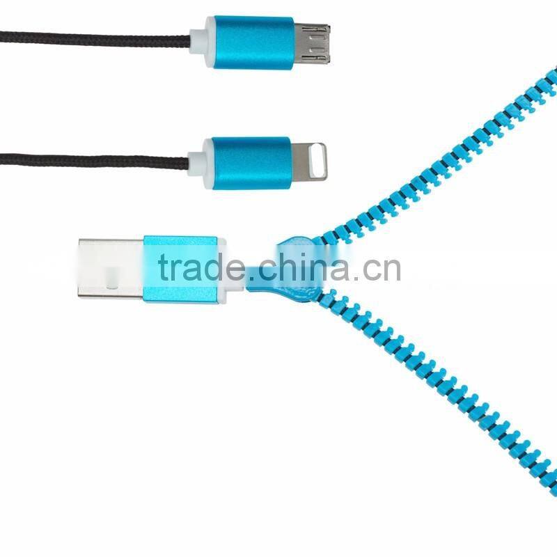 Shenzhen wholesale micro usb charging line 2 in 1 usb cable for Android IOS