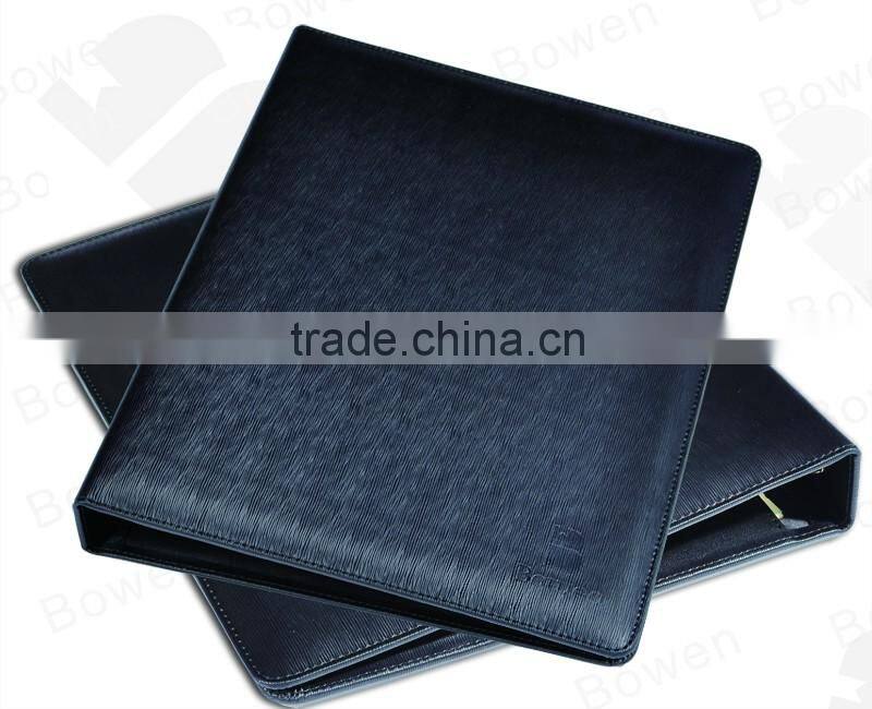 Dendritic pattern faux leather compendium with metal clip / multi-pocket document holder