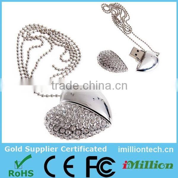 Golden Heart shaped usb flash drive with logo for Valentine's day gift and lovers