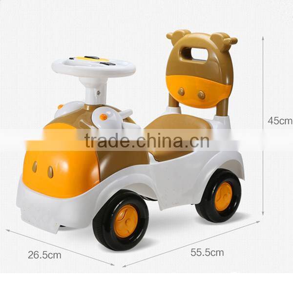 Hot sales CE approved children swing car,4 wheels cartoon cow children tricycle bicycle toys baby swing car with music