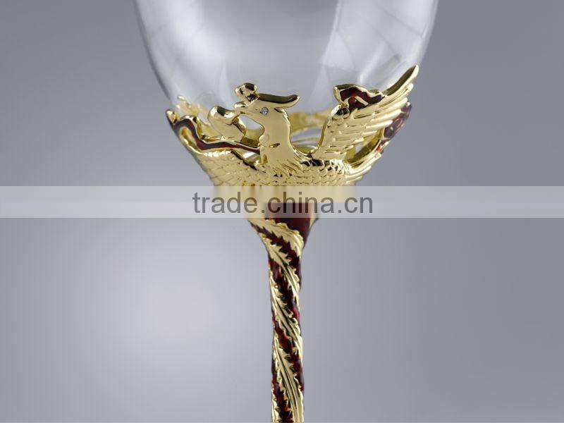 RORO Auspice dragon and phoenix enamel crystal glass red wine glass