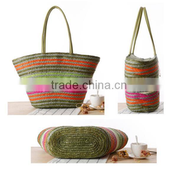 Cute Colorful Striped Wheat Straw Tote Bag,straw tote bag