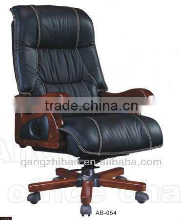 Antique swivel leather chair,oak wood office chair