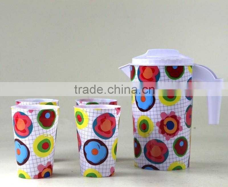 Promotional lable in mould plastic jug with 4 cups drinking set