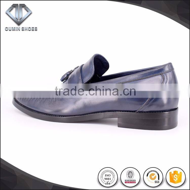 100% HAND MADE slip on leather moccasin dress shoes italian style blue color