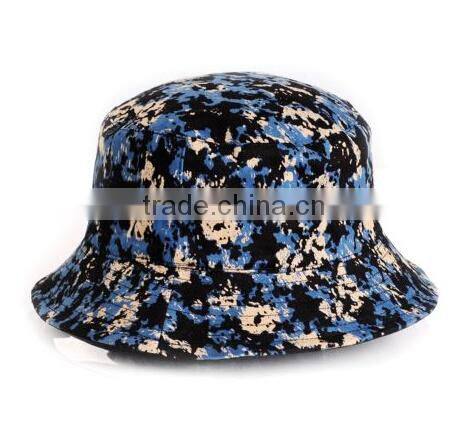 Bucket Hat Blue Tropical Floral Hawaii Tie Dye Paint Hat Fishing Sun Cap Goldtop