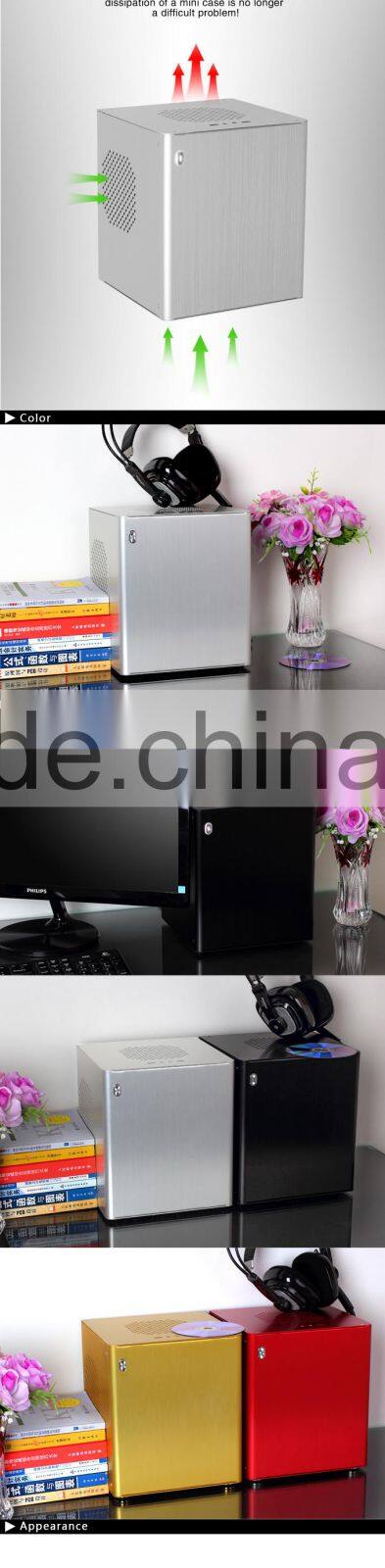 Realan high quality industrial vertical cube aluminium mini itx desktop computer pc case E-D3 (black silver red gold)