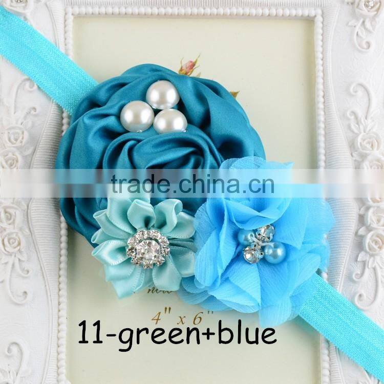 Satin Flower Pearl Headband Baby Headband 2016 QueenBaby Headwear