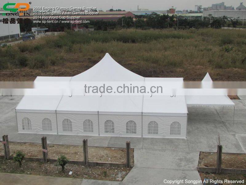 Best quality combined high peak wedding tent wholeslae with carpet and linings decoration