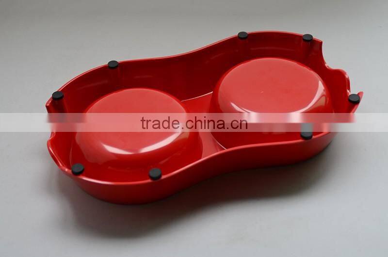 High quality stainless steel 18/8 pet bowl with melamine base, double dog bowl for both water and food