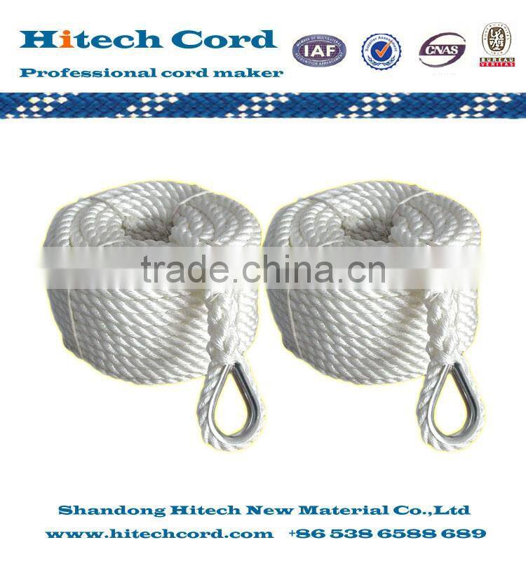 white color 18mm 3 strands twisted polyester rope with loop