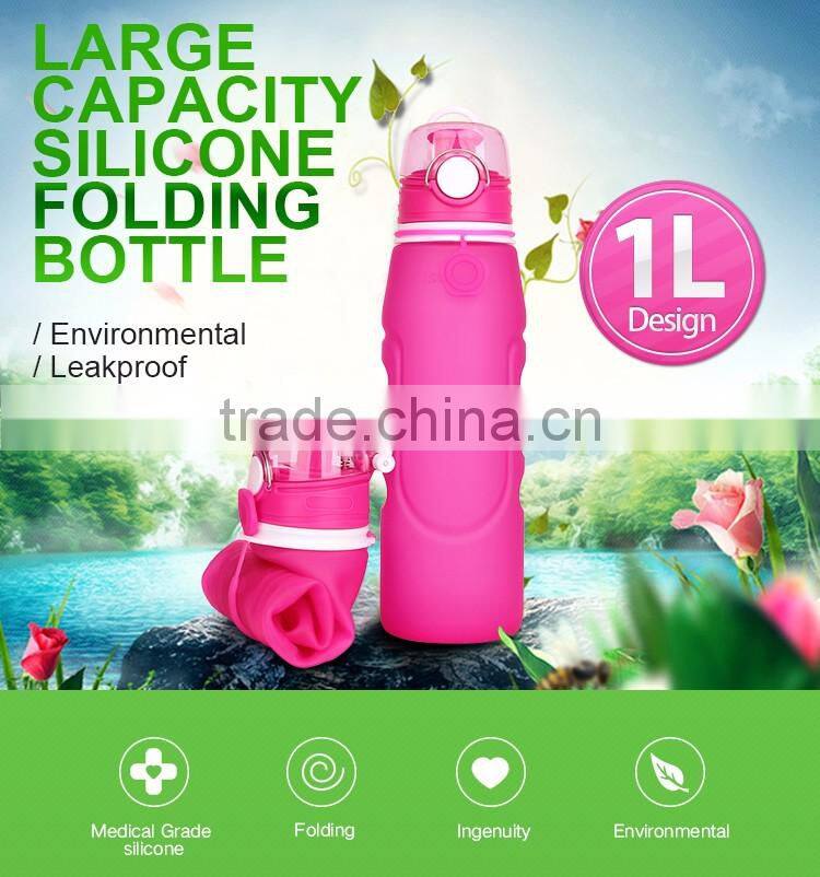 Foldable Silicone Sport Water Bottle Running hiking bottle 1L