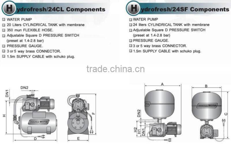 HYDROFRESH 24CL (Cylindrical Tank) water pump TJCM 750A