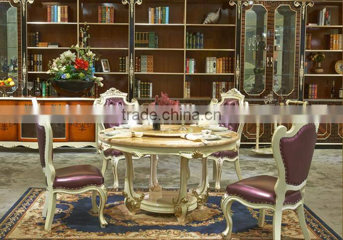 European Style Fashionable Dining Room Set, Palace Royal Wooden Round Dining Table and Chairs Set (BF01-ML022)