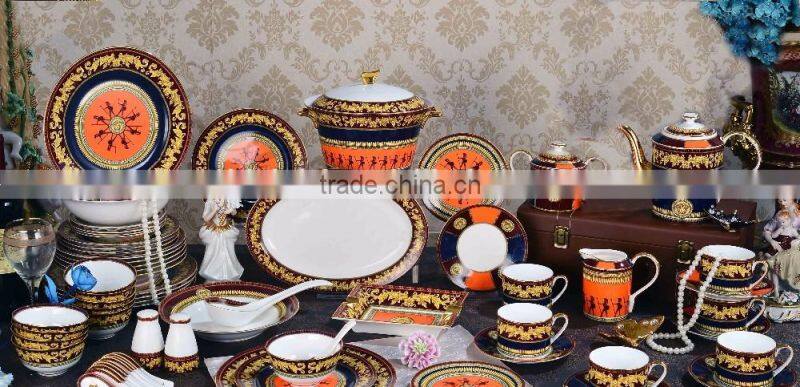 New design luxury Medusa head and soldier painting bone china dinnerware set