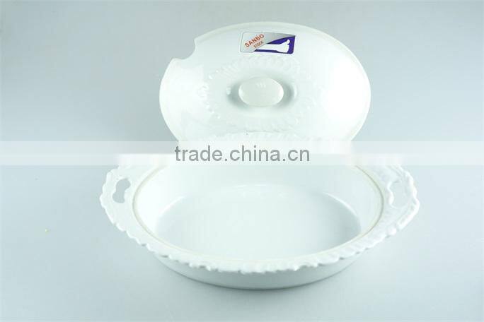 Ceramic casserole dish/ large casserole dish oval with lid lace edged design