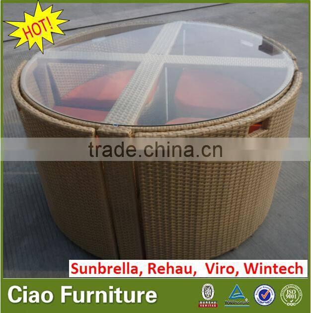round clear glass on top rattan table set