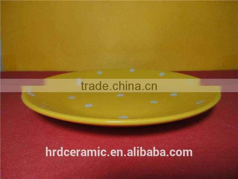 High quality wholesale yellow ceramic plate with polka dots