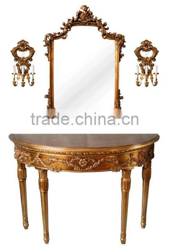Antique Gold Reproduction Console Table with Mirror