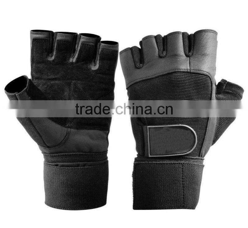 Black weight lifting gloves with strap goat leather