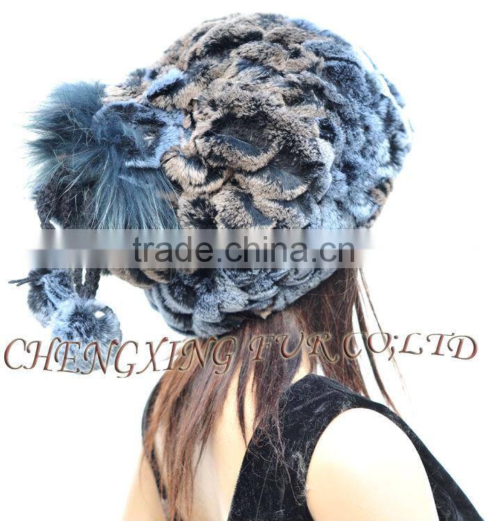 CX-C-68B New Products Wholesale Lady Winter Hat Rex Rabbit Knitted Hat / Snood