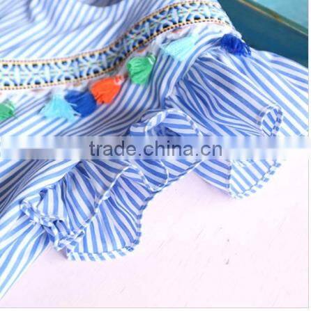 Fashionable wholesale girls clothing stripe tassles designer one piece mother daughter matching western style dress