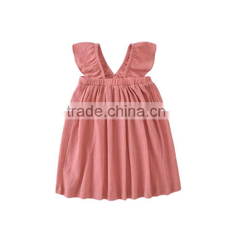 Wholesale Boutique Crushed Muslin Girl Dresses Flutter Shoulder Straps Baby Clothes