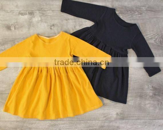 Wholesale Children's Boutique Handmade Clothing Baby Girl Long Sleeve Soild Color Dress Girls Party Dresses