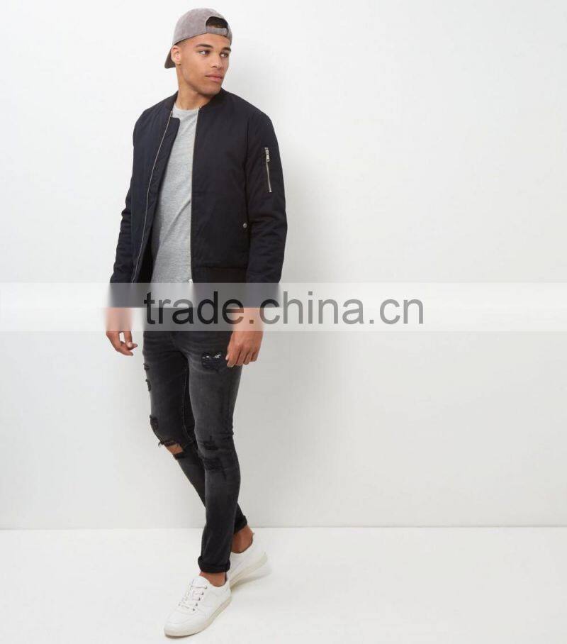 cotton blend black washed rip skinny jeans