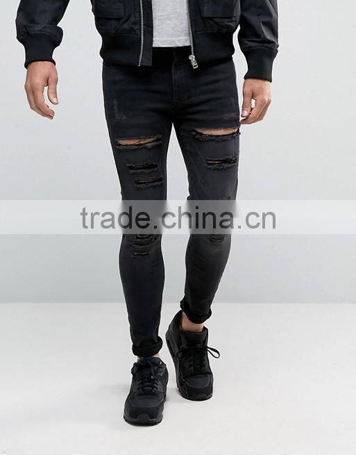 100%Cotton Men Heavy Destruction In Knee Pocket Denim Jean Pants For Men's Jean Wear
