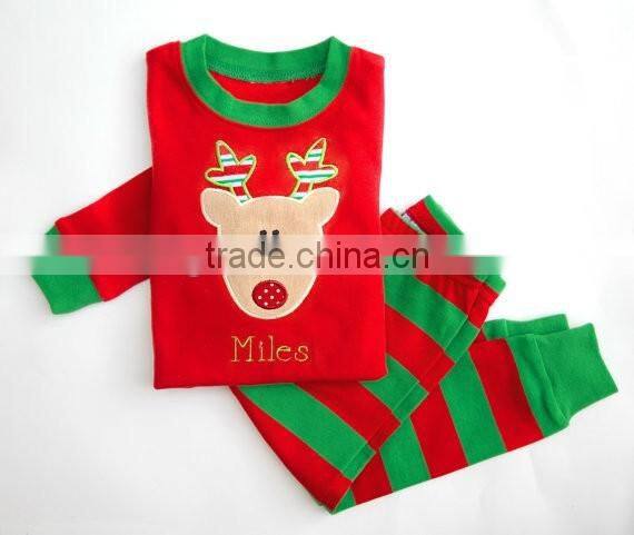 Christmas pajamas red and green stripe unique boy or girl names monogram personalized set